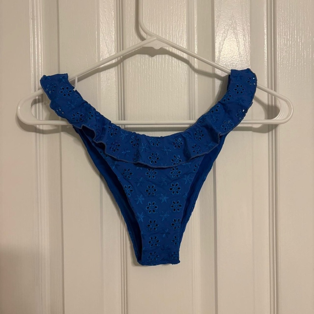 BLACKBOUGH SWIM Makayla Frilled Cheeky Bottoms in Sapphire Eyelet